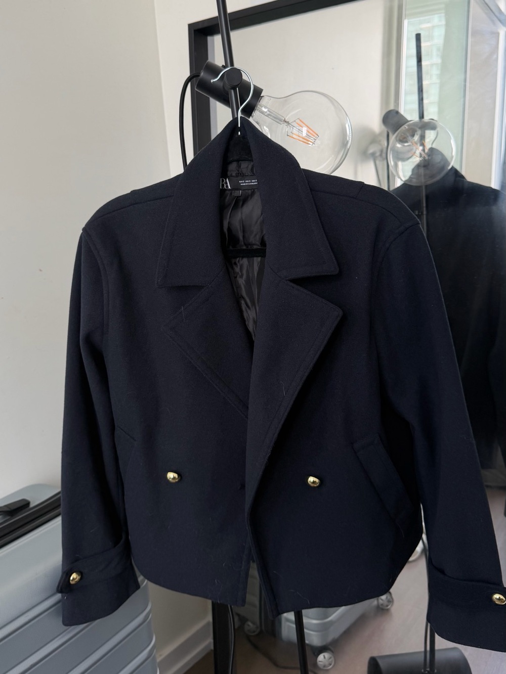 Zara Navy Double-Breasted Gold Button Jacket